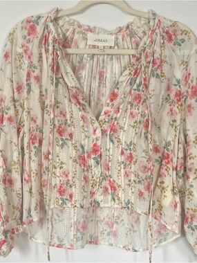 THE GREAT. Blouse with Pink Floral Print